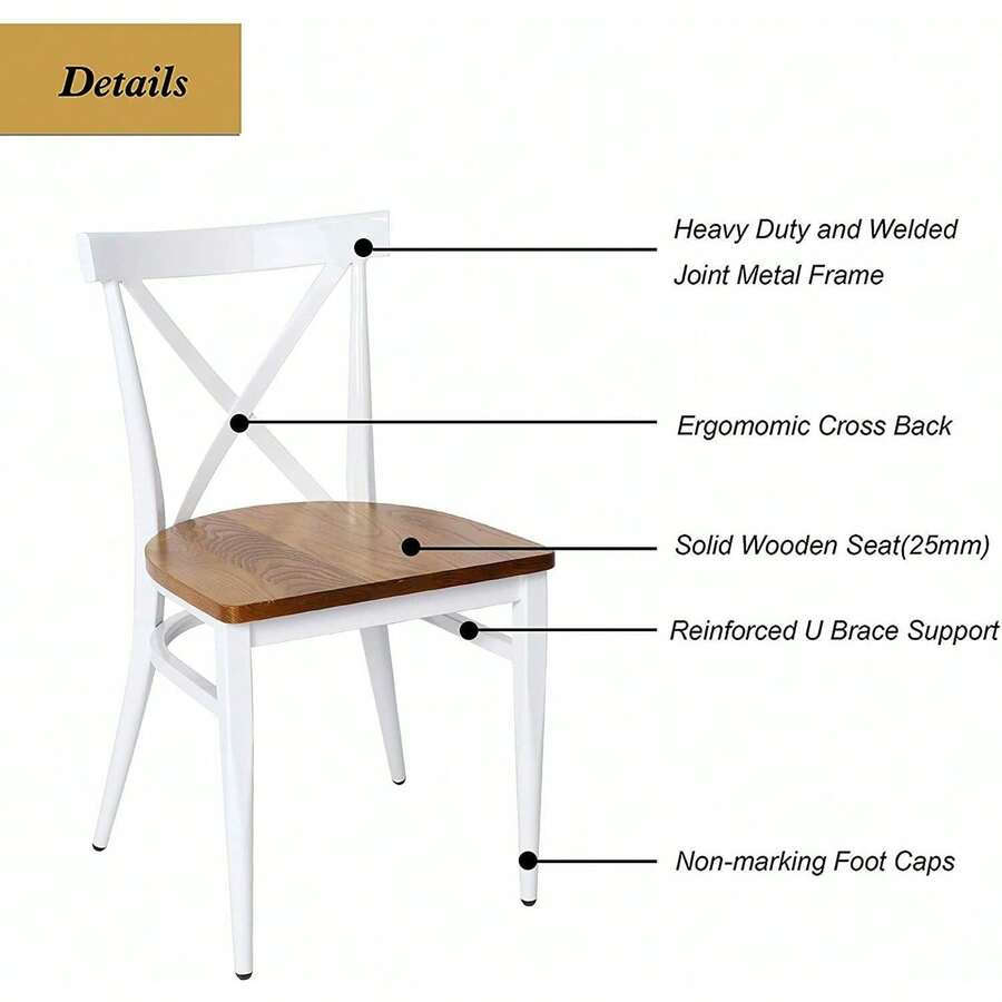 Stackable CrossBack Chair With Solid Wood Seat And Stable Steel