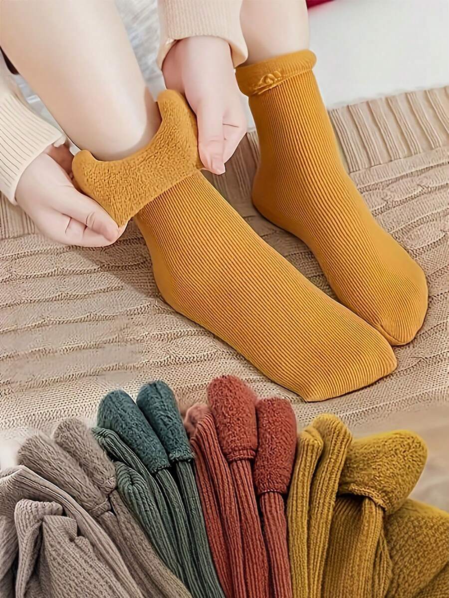 4 Pasang Kaos Kaki Sepatu Bot Salju Lembut dan Hangat, Kasual & Nyaman dengan Lapisan Wol untuk Pemakaian di Lantai Musim Dingin, Musim Gugur - MultiWarna - View 1
