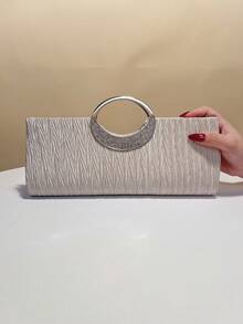 绿色小号水桶设计包条纹褶皱手提包经典简约晚宴包宴会派对手拿包日常旅行手提包 - 杏色 - 查看 1