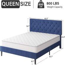 HOMBCK Upholstered  Bed Frame With Headboard, Linen Platform Bed  Frame With Wooden Slats Support,Twin/ Full/ Queen/ King,Pink/ White/ Blue/ Light Grey/ Dark Grey/ Black/ Cream - 藍色 - 查看 8