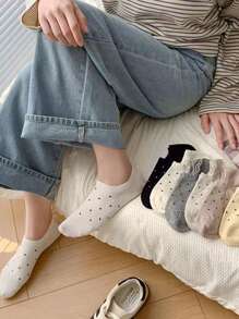 6 Pairs Fresh Polka Dot Pattern Casual Women Short Socks