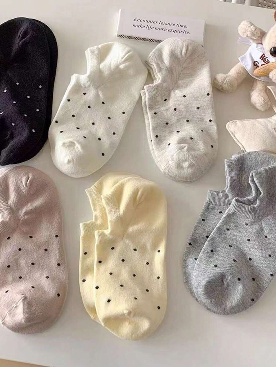 6 Pairs Fresh Polka Dot Pattern Casual Women Short Socks
