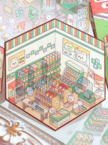 1 pièce/4 pièces Mini série d'autocollants de scène miniature : collection de maisons 3D pour le scrapbooking, la décoration sur étui de téléphone, les cadeaux de vacances, pour tuer le temps - Multicolore - Voir 3