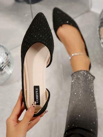 Fall/Winter Women's New Pointed Toe Slip-On Flats, Fashion Black & Red Breathable Side Hollow Out Comfortable Non-Slip Work Loafers, Elegant Shoes For Party, Casual, Student, Gift Valentines