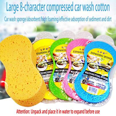 1pc/3pcs/5pcs Car Portable Compressed Cleaning Sponge, Large Vacuum Compressed Car Cleaning Sponge, Waxing Wooden Pulp Durable Sponge (Color And Packaging Random)