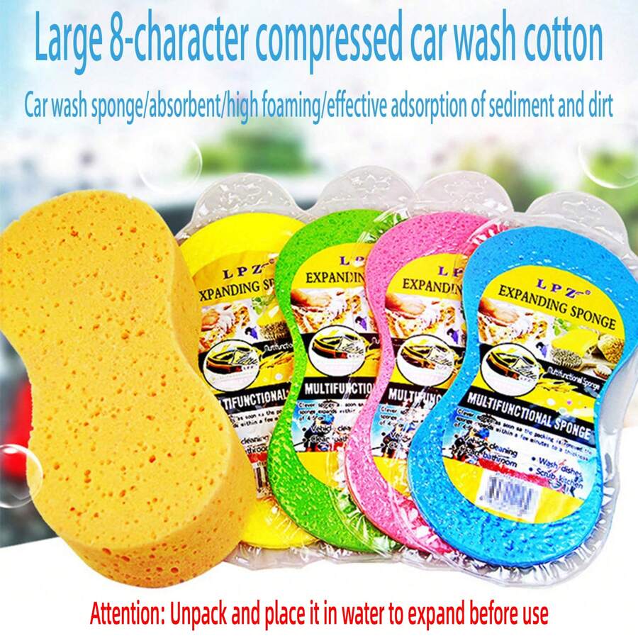 1pc/3pcs/5pcs Car Portable Compressed Cleaning Sponge, Large Vacuum Compressed Car Cleaning Sponge, Waxing Wooden Pulp Durable Sponge (Color And Packaging Random)