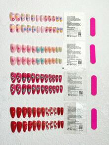 Bộ 96 miếng dán móng tay dài hình quả hạnh nhân nhiều màu sắc kèm 4 que đánh bóng và 4 đầu móng gel thạch, tôn lên phong cách của bạn - Nhiều màu - Xem 2