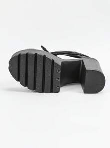 女士新款时尚厚底轻质高跟厚底黑棕色镂空蕾丝复古罗马凉鞋短靴踝靴和露趾短靴