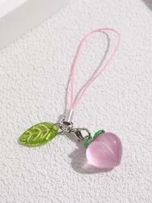 1 件可爱夜光桃子手机挂饰、可爱粉色水果挂绳、手机链、手机配件 - 彩色 - 查看 7