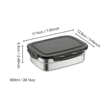 1 件不锈钢盖便当盒，学生午餐盒，水果蔬菜食品密封盒，冰箱密封防漏保鲜，学校用品 - 黑色 - 查看 15