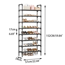1 peça sapateira de 8 camadas, organizador de sapatos de tubo de metal, sapateira multiuso para corredor, quarto, entrada e sala de estar, armário de armazenamento de sapatos de fácil montagem