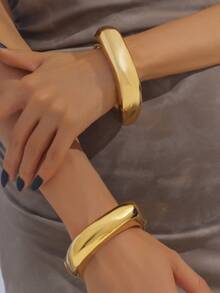 1 chiếc vòng tay kim loại hình đa giác bất đối xứng đơn giản và thanh lịch dành cho phụ nữ, thích hợp để đi làm, mua sắm, tiệc tùng, đám cưới, mặc dạo phố và mặc hàng ngày - Phong cách không đều - Xem 2