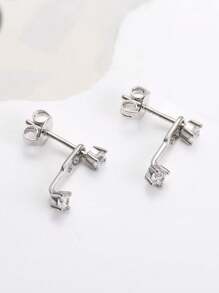 TUANZISP 3 Pairs Delicate & Fashionable Multi-Way Copper Earring Set Gold Color, Stud Hoop Drop Earrings Jewelry Gift For Women - Silver - View 4