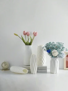 1 件装花卉和植物的白色塑料花瓶，落地式花瓶，适用于家庭、客厅、卧室、餐桌、阳台、宿舍、办公室、橱柜、壁炉、婚礼、派对、节日装饰 - 白色 - 查看 3