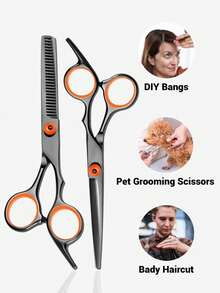 Bộ 8 cây kéo cắt tóc chuyên nghiệp cho salon, gồm kéo tỉa mỏng, kéo cắt tỉa và kéo tạo kiểu tóc, unisex, màu đen/cam - Nhiều màu - Xem 2
