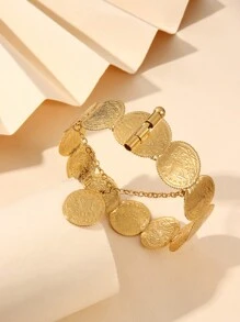 1 pieza Brazalete con colgante de moneda recubierto de cobre vintage, adecuado para el uso diario de la mujer y como regalo para vacaciones - Amarillo Oro - Ver 4