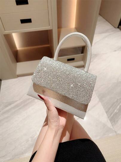 1 件时尚亮片翻盖晚宴手拿包、奢华闪亮礼服包、浪漫婚礼新娘钱包、优雅派对手提包