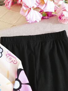 2pcs Young Girls Fashion Elegant Casual Printed Top And Pants Set
