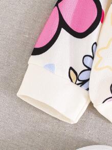 2pcs Young Girls Fashion Elegant Casual Printed Top And Pants Set