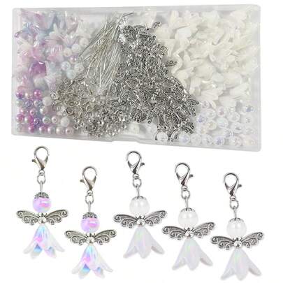 50pcs Guardian Angel DIY Kit - Angel Pendant Beads Materials, For Crafting, Pendants, And Keychains