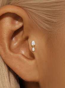 EleRunis 1PC 925 Sterling Silver Asymmetrical Marquise Studs Flat Back Cartilage Helix Piercing Jewelry For Daily Wear Wedding Party Engagement Anniversary Valentine's Day - Gold - View 22