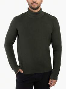 Men's Ribbed Turtle Neck Sweater - 橄欖 - 查看 1