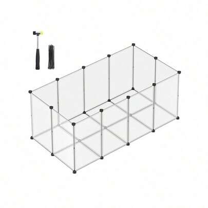  SONGMICS Pet Playpen With Floor, Small Animal Enclosure, DIY Plastic Cage, Indoor Run For Hamsters, Rabbits, Hedgehogs, Guinea Pigs, 145 X 72 X 57 Cm, White