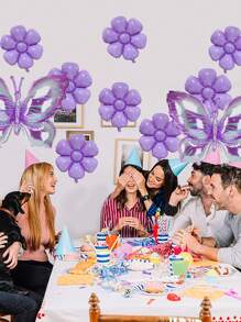 10 pezzi Palloncini a forma di farfalla per decorazioni, abbinati a palloncini a forma di fiori viola, decorazioni con palloncini a forma di farfalla viola, adatti per feste a tema giardino di farfalle, matrimoni, compleanni - Viola - Visualizzare 2