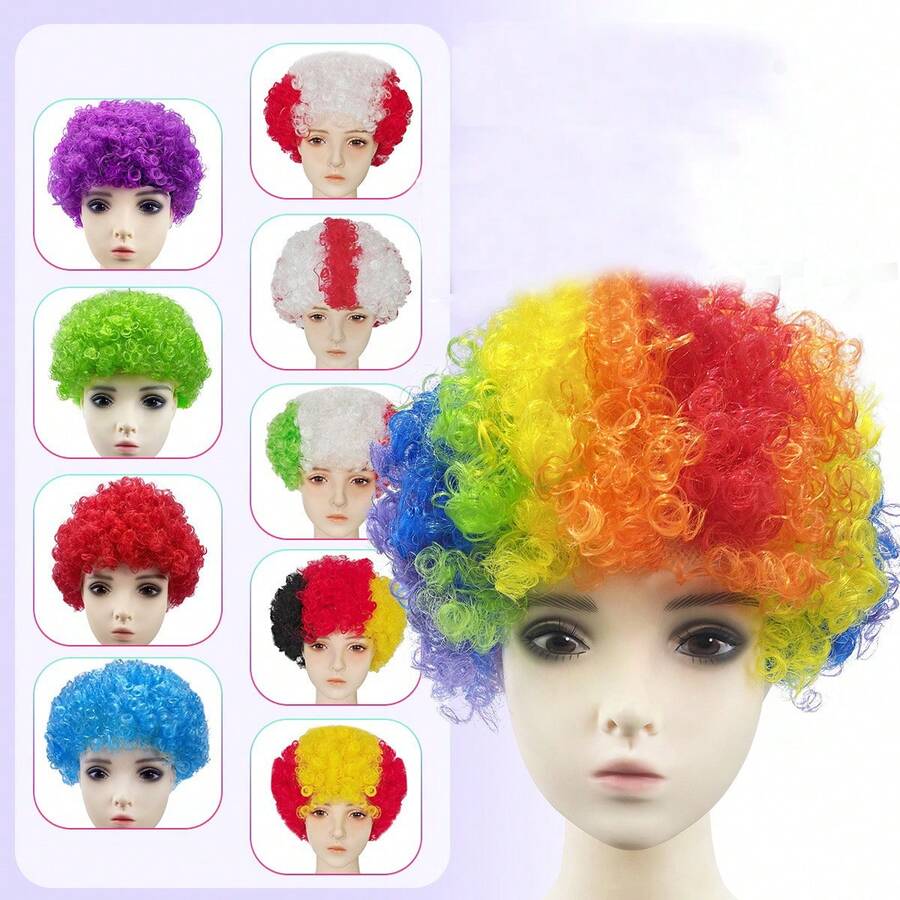 1 件派对假发装饰、小丑假发、国旗假发、圣诞派对用品、假发头饰 - 彩色 - 查看 1