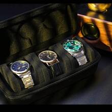 3 Fach Uhrenreiseetui mit Anti-Rutsch Kissen, tragbare Uhrenrolle Organizer für Herren und Damen, Schutzaufbewahrungsbox