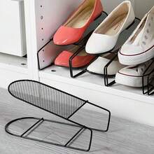 1件铁艺双层鞋架创意金属丝鞋柜鞋子收纳架简易立体鞋子支撑架 - 黑色 - 查看 1
