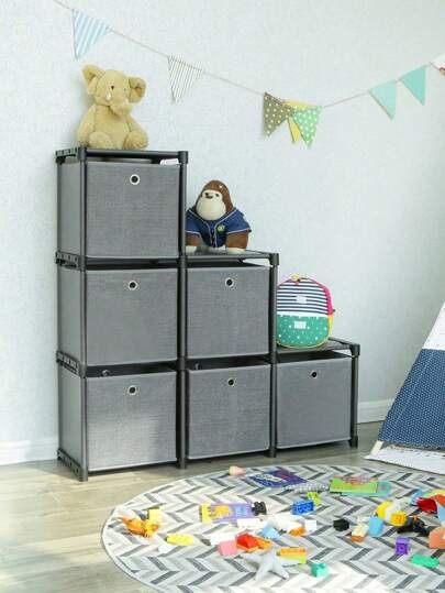  SONGMICS Ladder Storage Unit, 6 Cubes With 6 Storage Boxes, DIY Closet Organiser, Multifunctional With Modular Design, Sturdy Metal Frame, Includes Rubber Mallet, 105 X 30 X 105 Cm, Black