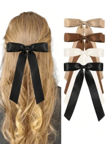4 件装可爱流苏蝴蝶结发夹发饰蝴蝶结发夹发夹发饰缎带发带蝴蝶结带长尾发夹 - 彩色 - 查看 2