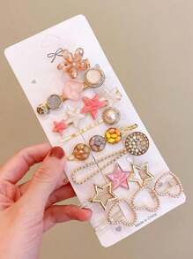 皇家8入組女士和女孩可愛的假珍珠和水晶髮夾，適用於長短髮 - 粉色 - 查看 2