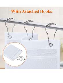 白色浴室淋浴悬挂收纳袋，适用于浴室配件 - 白色 - 查看 3