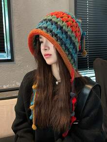 1 chiếc mũ len tua rua cho nữ, mũ len dày chống gió ấm áp mùa đông, mũ len thời trang đường phố cổ điển thanh lịch giản dị thích hợp cho hoạt động ngoài trời, đi bộ, trượt tuyết, đạp xe, du lịch, tiệc tùng, sử dụng hàng ngày - Nhiều màu - Xem 6