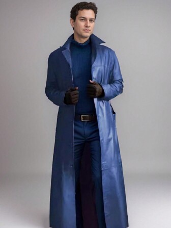 Plus Size Men PU Leather Trench Coat, Fashionable And Elegant Long Style Jacket, For Autumn/Winter