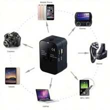 1 szt. Uniwersalny adapter podróżny, 2 porty USB, zasilacz sieciowy dla podróżujących na całym świecie, do Australii, USA, Wielkiej Brytanii i UE