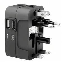 1 szt. Uniwersalny adapter podróżny, 2 porty USB, zasilacz sieciowy dla podróżujących na całym świecie, do Australii, USA, Wielkiej Brytanii i UE