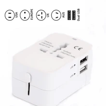 1 szt. Uniwersalny adapter podróżny, 2 porty USB, zasilacz sieciowy dla podróżujących na całym świecie, do Australii, USA, Wielkiej Brytanii i UE