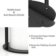 Black Paper Towel Holder Countertop - Free Standing Paper Towel Holder Stand For Bathroom And Kitchen Rolls, Non Slip Paper Towel Roll Holder, Modern Kitchen Countertop Organizer Fits Most Size Paper Roll