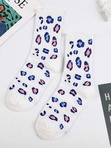 5 đôi tất dài đến bắp chân tông màu xanh thời trang quốc gia, tất thể thao cho học sinh có họa tiết chữ và trái tim, phù hợp cho bốn mùa, tất dài phong cách đại học dành cho nữ - Nhiều màu - Xem 3