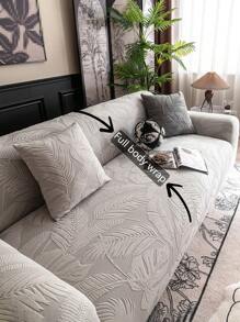 1pc 3D Sofa Cover Multifunctional Full Cover Sofa Protector, Solid Color Leaf Pattern Design, Elastic One-Piece Sofa Cover, With 1pc Throw Pillow Case Gift