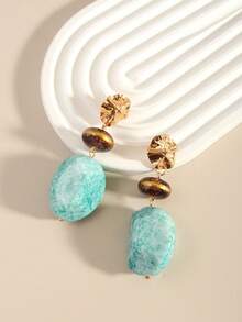 1 对复古不对称多层树脂石合金吊坠耳环，适合女性日常、派对、节日、礼物 - 不規則樹脂耳墜 - 查看 5