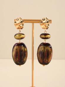 1 对复古不对称多层树脂石合金吊坠耳环，适合女性日常、派对、节日、礼物 - 不規則樹脂耳墜 - 查看 2