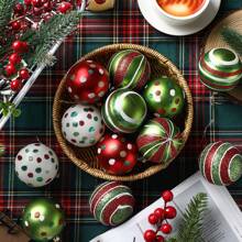 12 个 2.4 英寸圣诞球装饰物，闪闪发光的塑料挂饰，球形漩涡糖果棒薄荷红色和绿色圣诞树吊坠，用于圣诞树装饰 - 彩色 - 查看 5