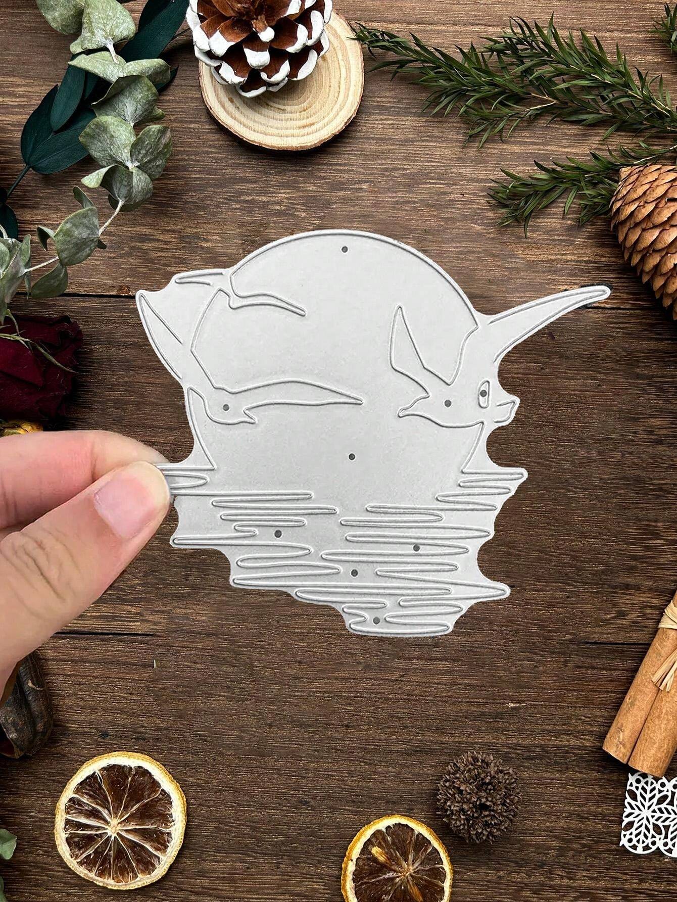 Metal Template With Sunset And Seagull Shadow Motif, For Calligraphy