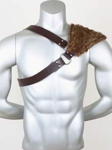 1 Piece Of Medieval Viking Retro Knight Warrior Leather And Fur Pauldron One Shoulder Armor Costume Suitable For Men Role-Playing And Halloween