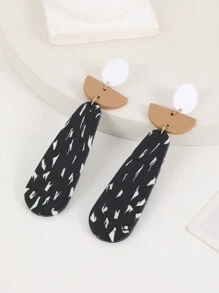 1 对时尚独特手工聚合物粘土经典黑白多形状耳环，适合女士，适合聚会、派对和日常佩戴 - 經典款 - 查看 10