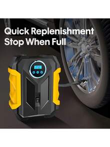 CARSUN 22加仑轮胎充气泵，便携式车载空气压缩机：12V 120W，点烟器供电，带数字压力表，迷你快速充气，自动停止，LED灯，胎压监测，多功能车载气泵，适用于大多数车辆轮胎，旅行必备。电动气泵，轮胎充气泵，汽车电子产品 - 黃色 - 查看 2